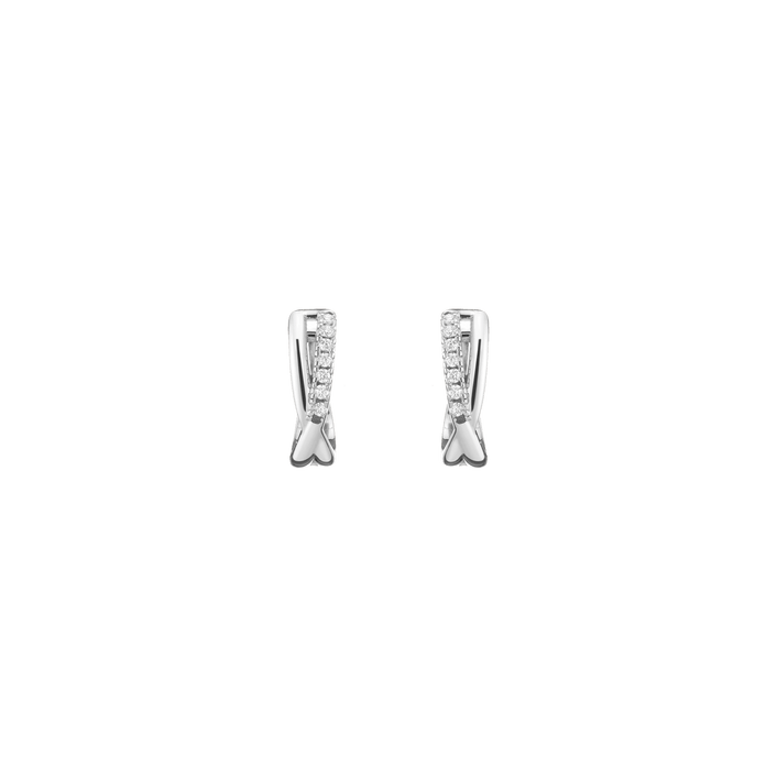 Diamond Crossover Huggie Earrings 14k 18k White Gold Single Pair 15mm