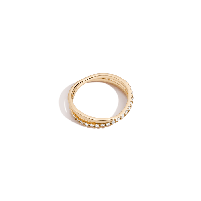 Diamond Crossover Ring 14k 18k Yellow Gold 