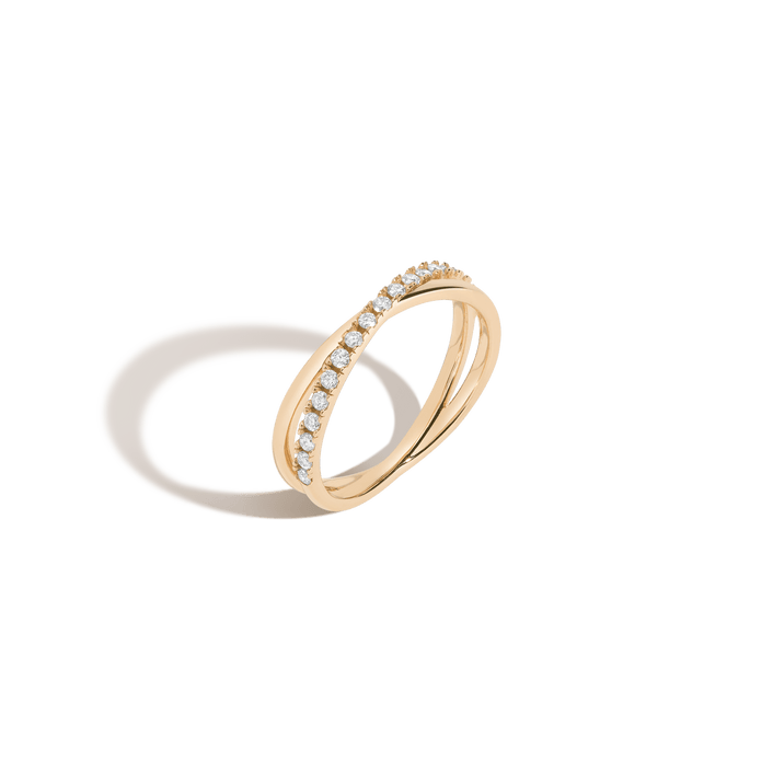 Diamond Crossover Ring 14k 18k Yellow Gold First