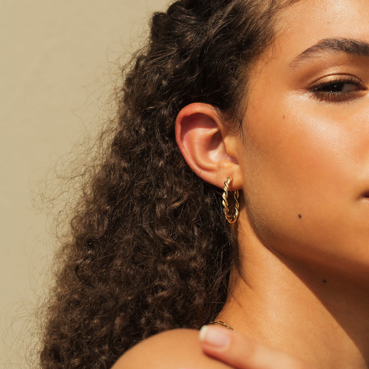 Twist Multi-hoops Earring, Gold & Crystal Brass & Glass, Women