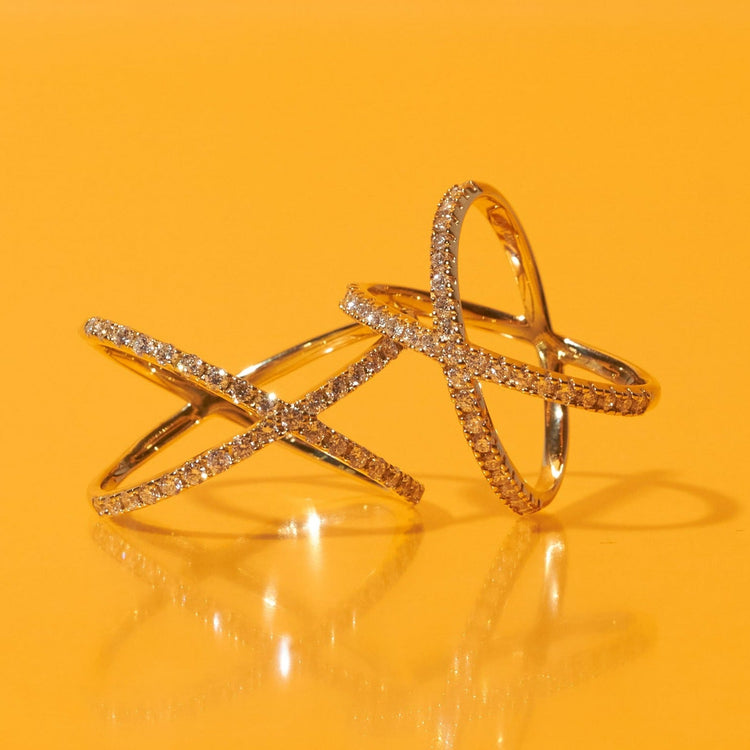 X Ring with White Diamonds in Yellow, Rose or White Gold