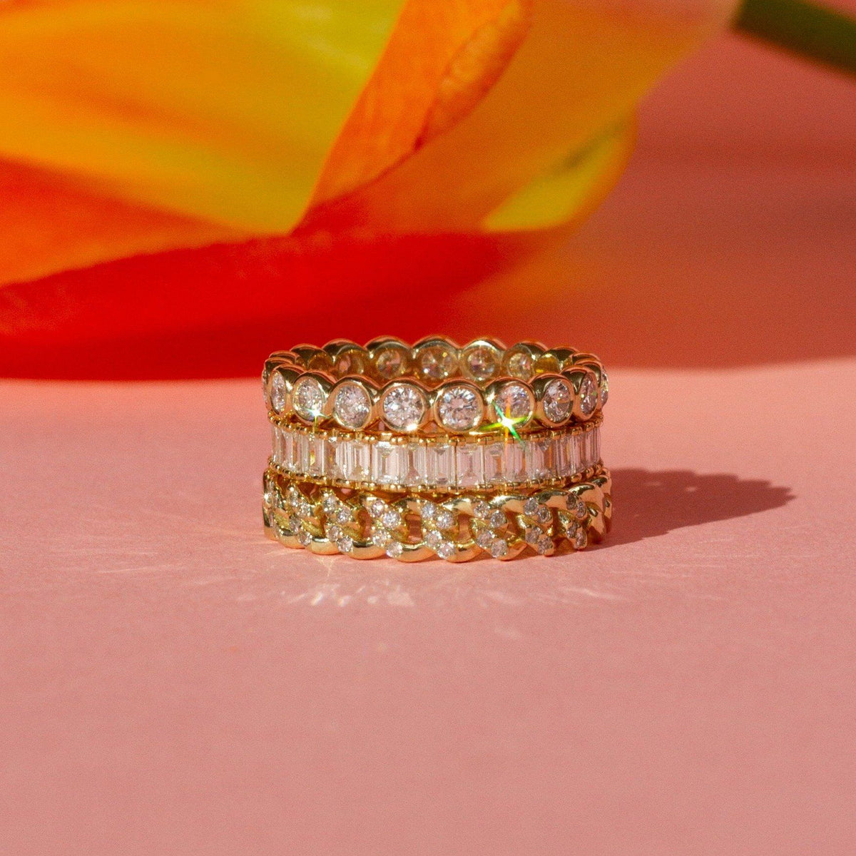 Bold Half Diamond Baguette Ring