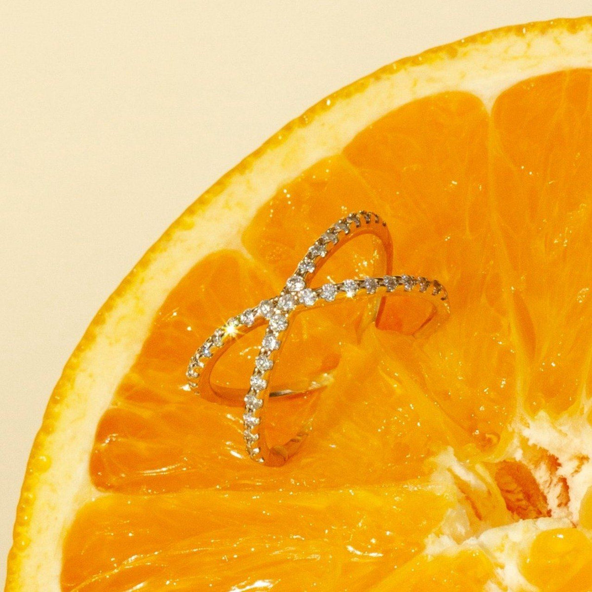 X Ring with White Diamonds in Yellow, Rose or White Gold