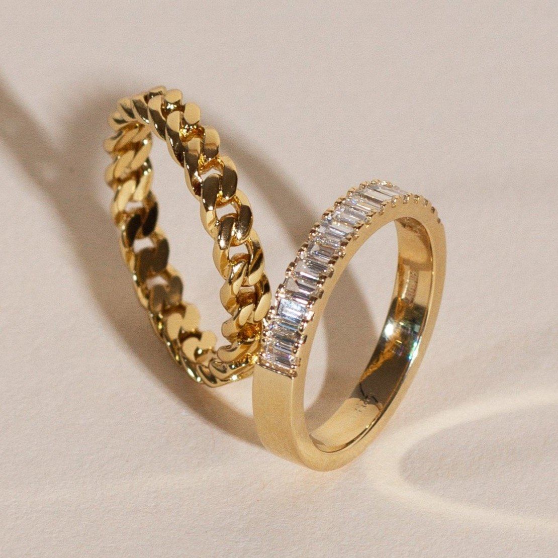 Bold Half Diamond Baguette Ring