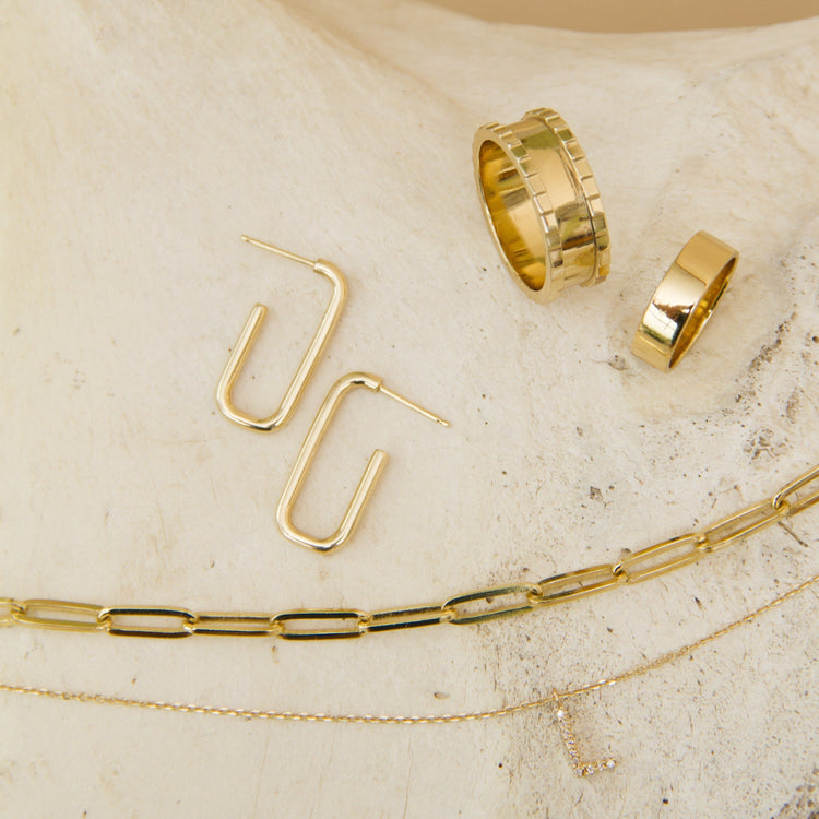 Gold Link Hoop Earrings in Yellow, Rose or White Gold