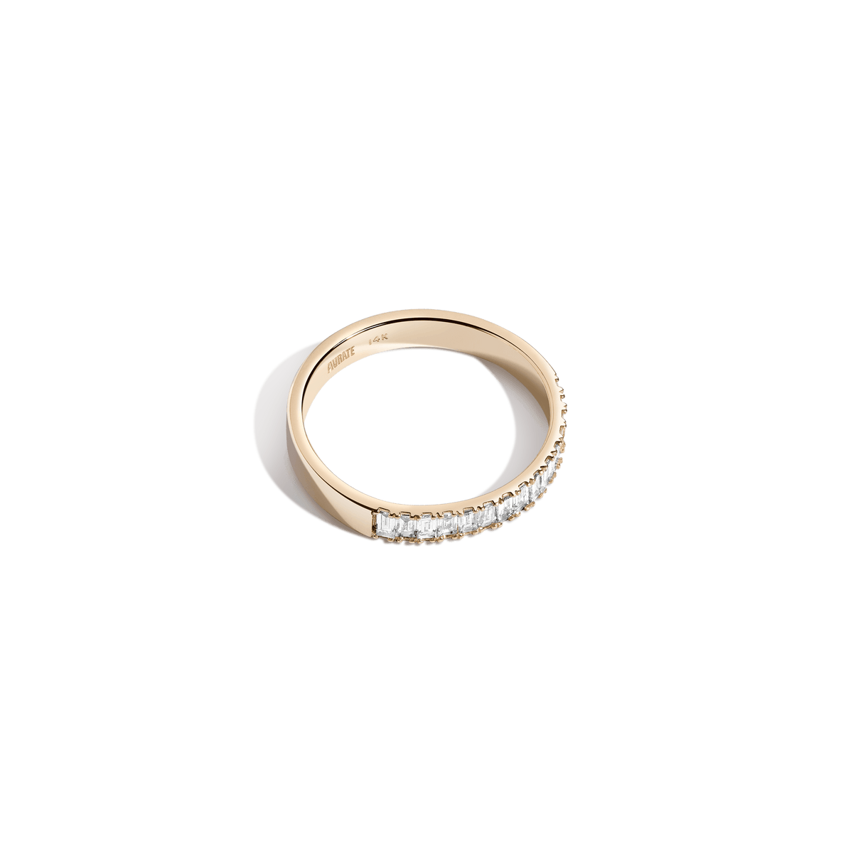 Bold Half Diamond Baguette Ring 14K 18K Yellow Gold