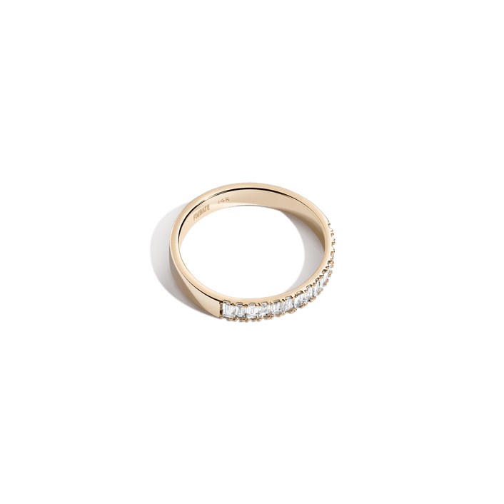 Bold Half Diamond Baguette Ring 14K 18K Yellow Gold