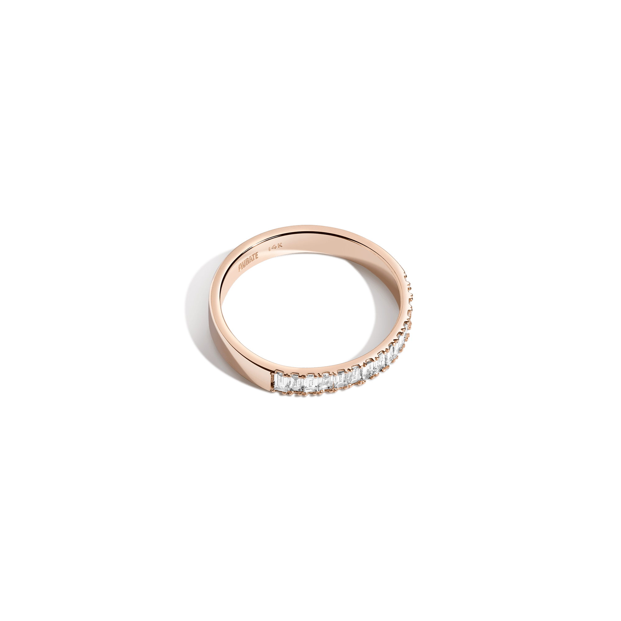 Bold Half Diamond Baguette Ring in Yellow, Rose or White Gold