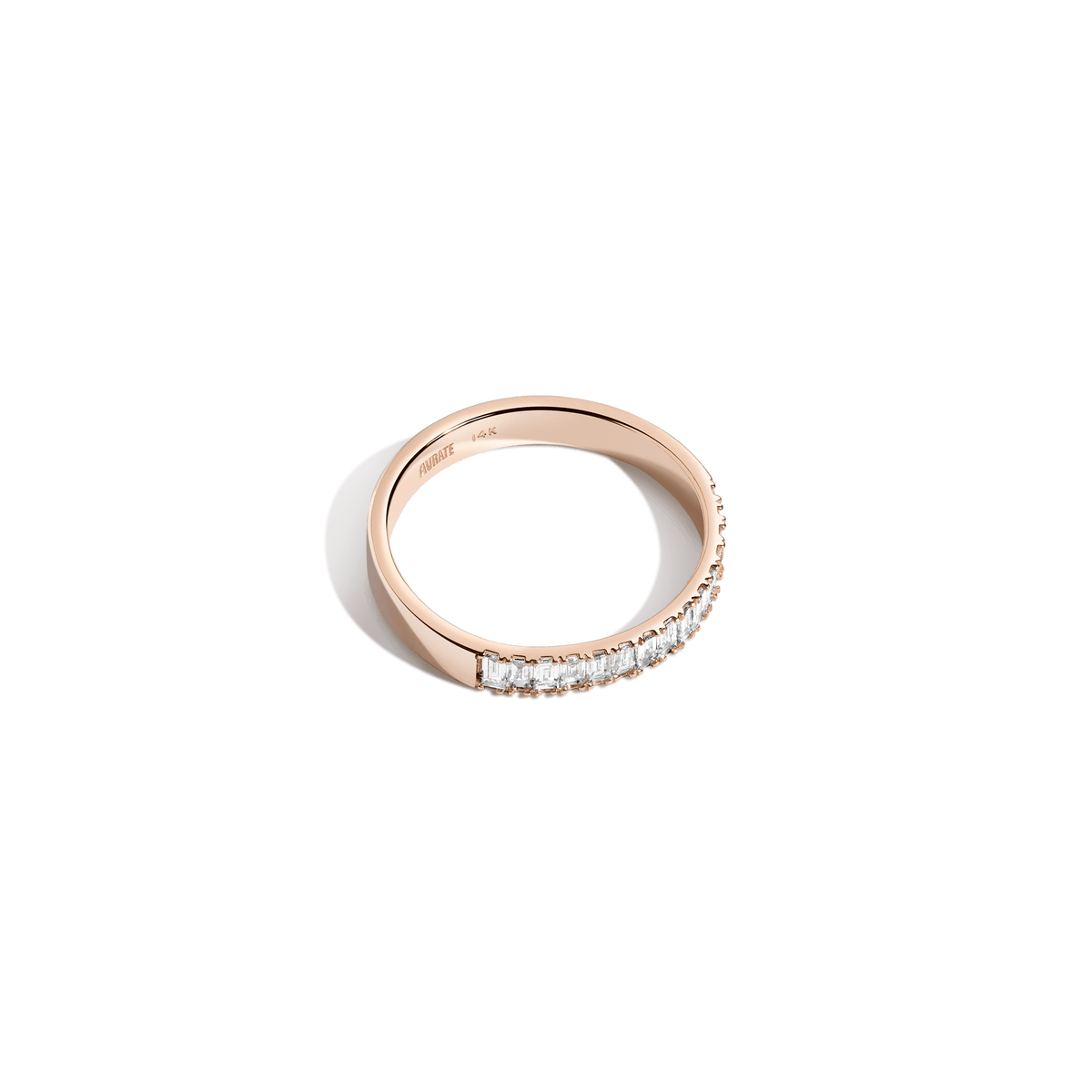 Bold Half Diamond Baguette Ring 14K 18K Rose Gold