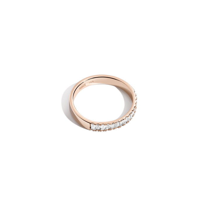 Bold Half Diamond Baguette Ring 14K 18K Rose Gold