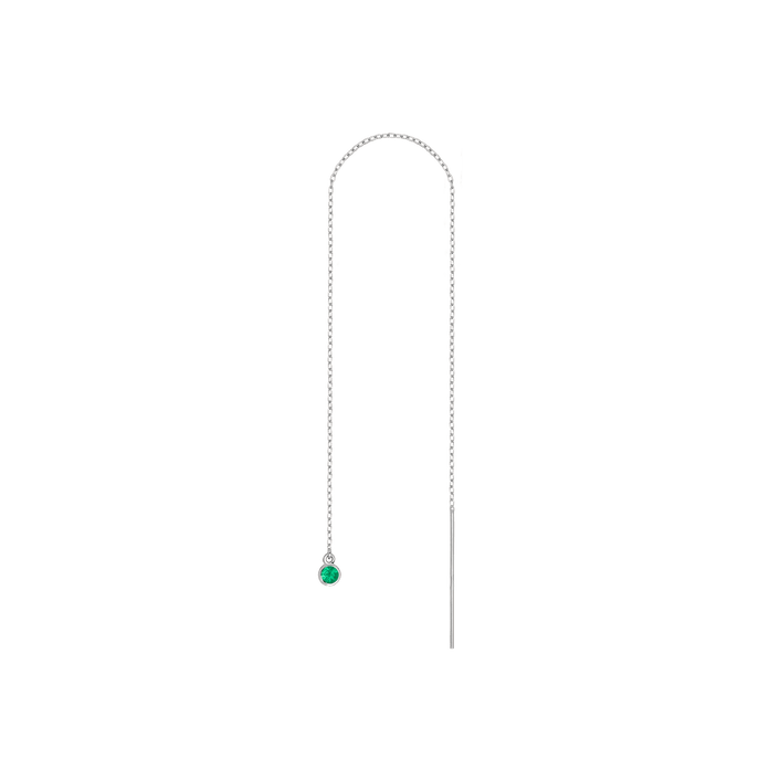 Birthstone Threader Emerald - May 14K 18K White Gold Pair | Single |