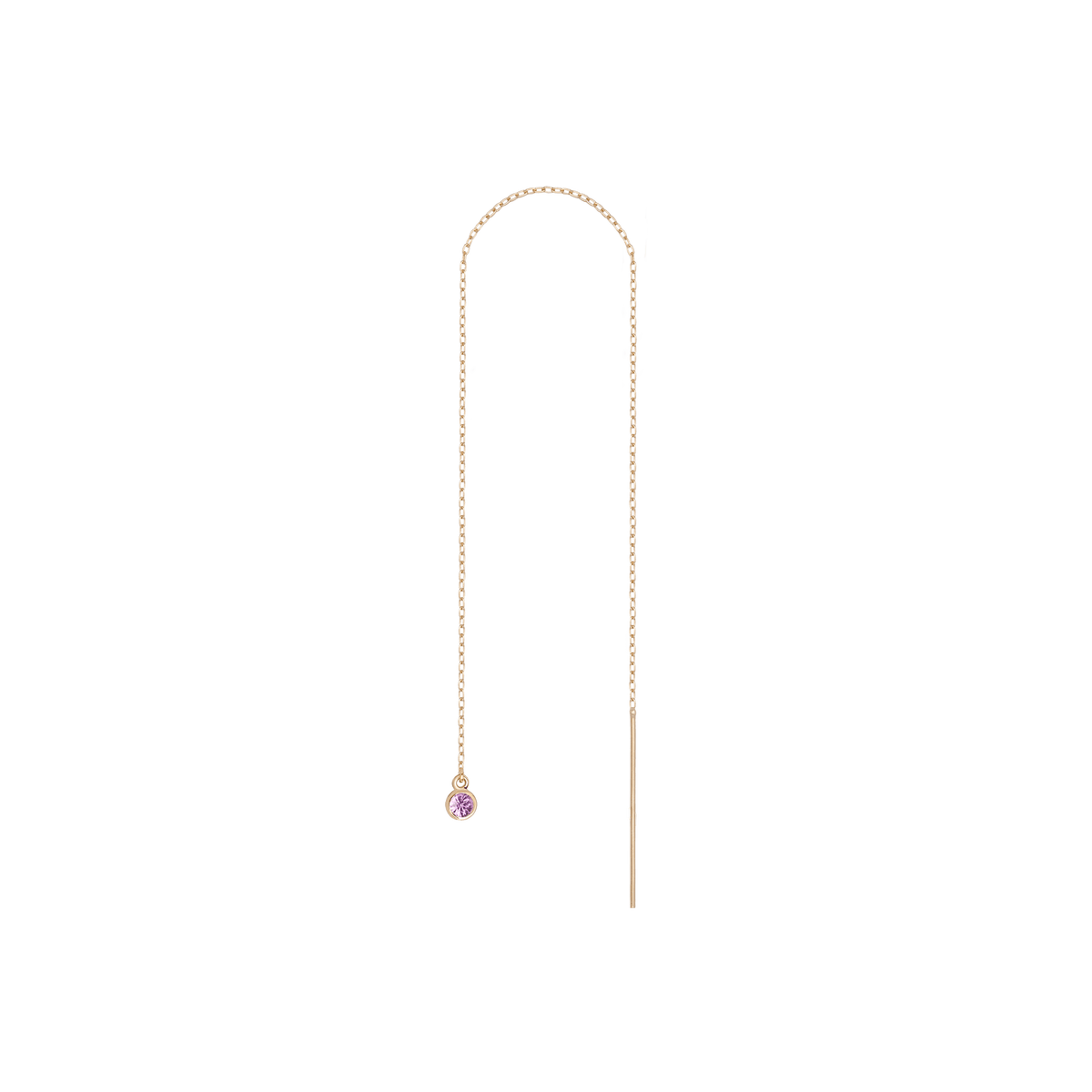 Birthstone Threader Dark Pink Sapphire - Oct 14K 18K Yellow Gold Pair | Single |