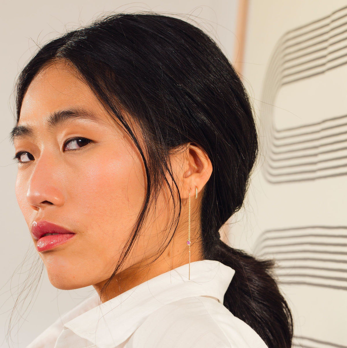 Birthstone Ear Chain Threader Lifestyle Model