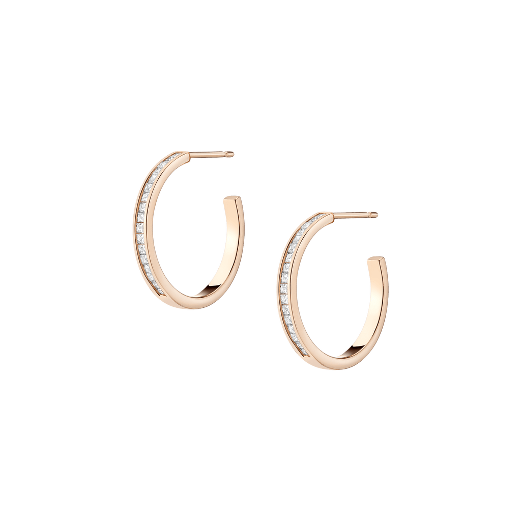 Channel Set Gold Diamond Hoop Earrings in Yellow, Rose or White Gold