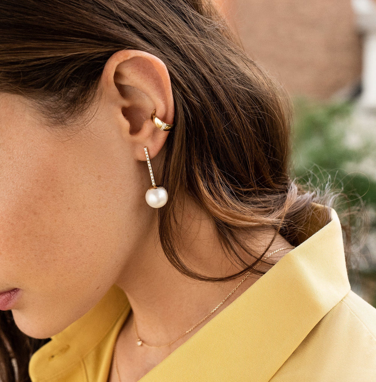 Aurate New York Proud Diamond Pearl Earrings, 18K White Gold