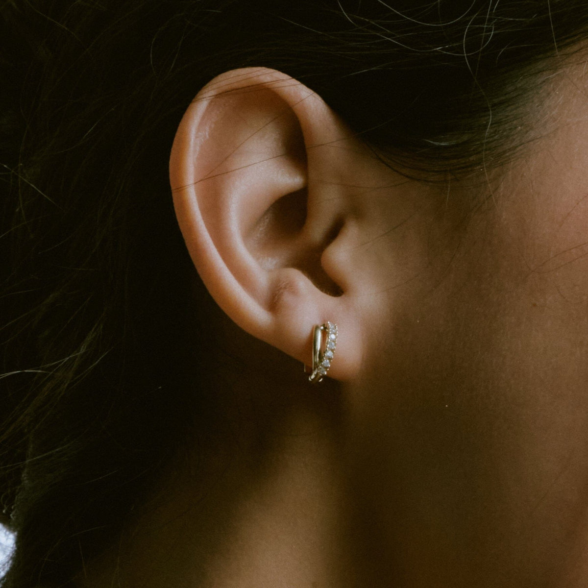 Diamond Crossover Huggie Earrings