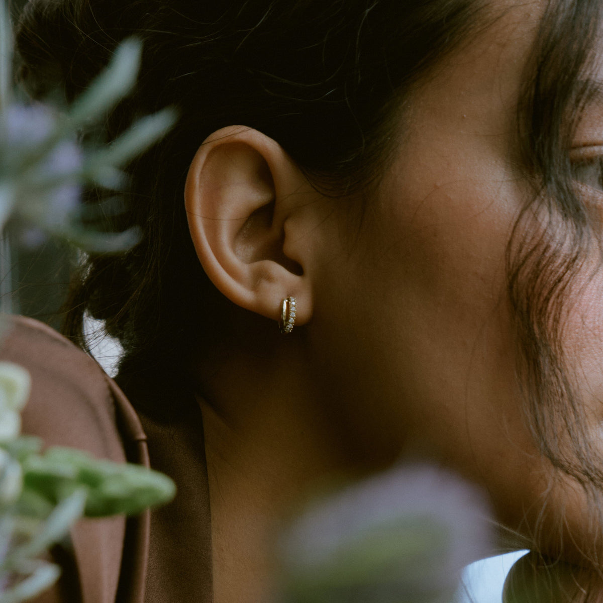 Diamond Crossover Huggie Earrings