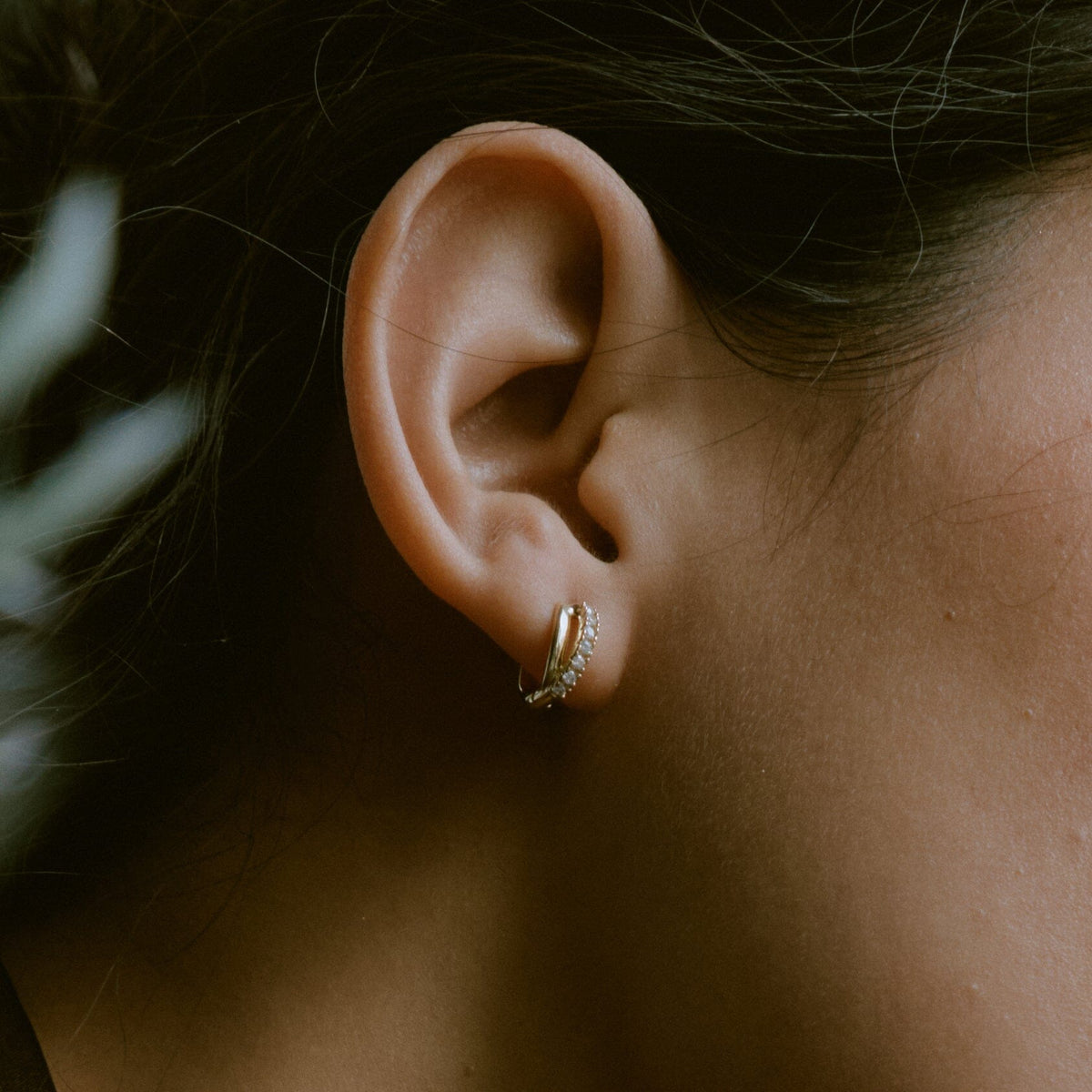 Diamond Crossover Huggie Earrings