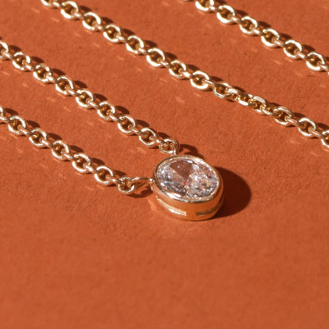 XL Diamond Oval Bezel Necklace in Yellow, Rose or White Gold