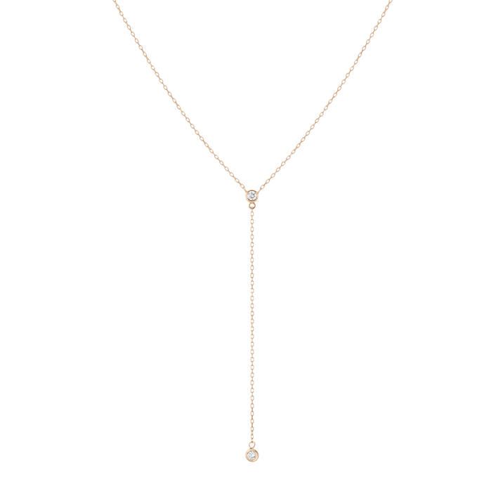 Diamond Bezel Lariat Necklace 14k 18k Yellow Gold First