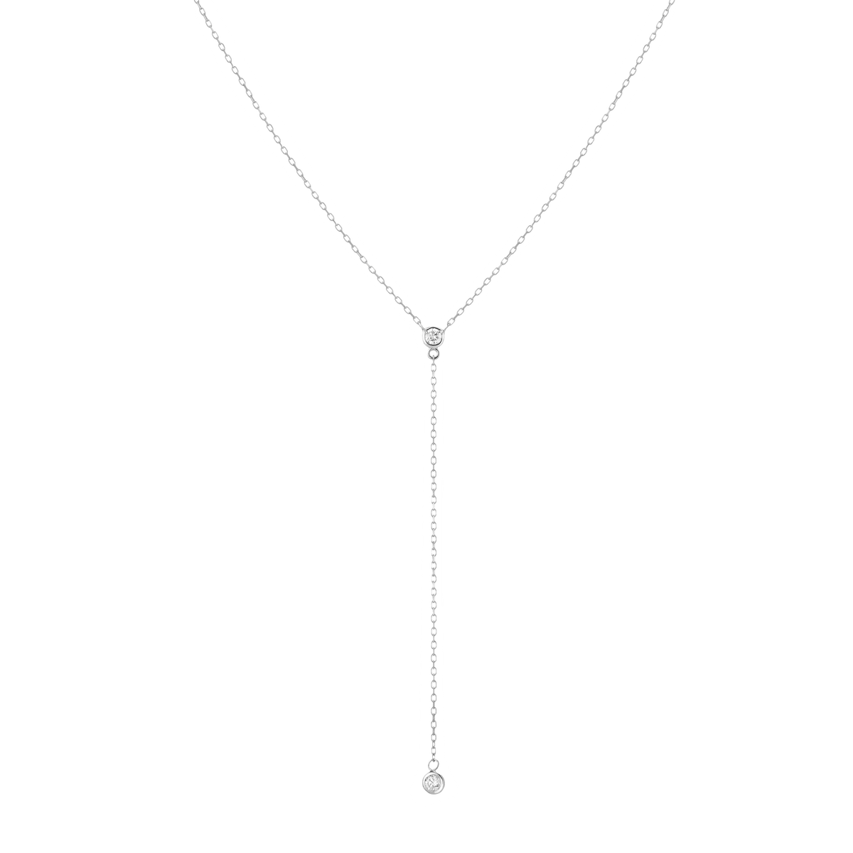 Diamond Bezel Lariat Necklace in Yellow, Rose or White Gold