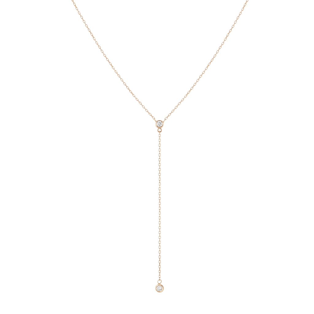 Diamond Bezel Lariat Necklace in Yellow, Rose or White Gold