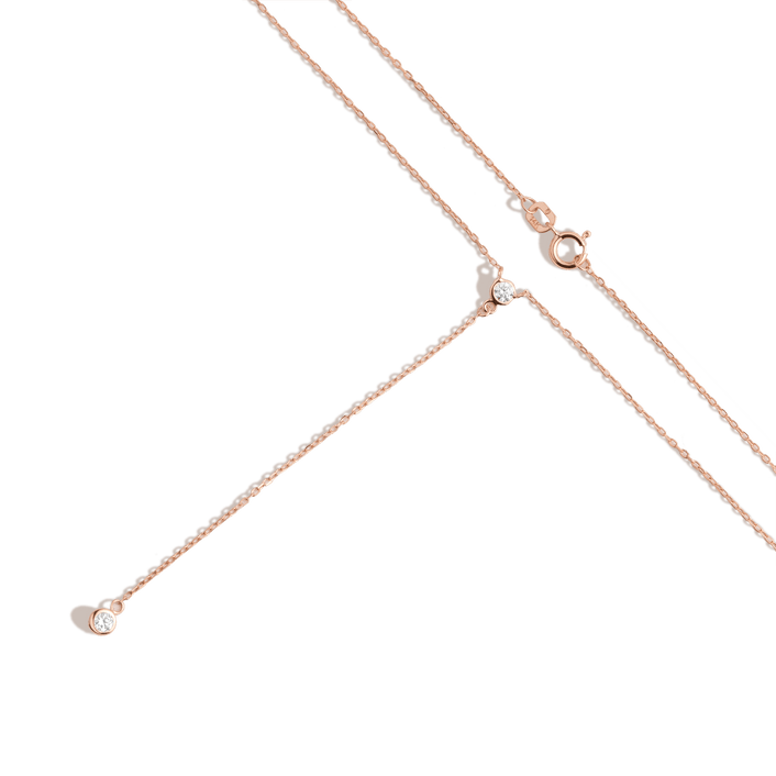 Diamond Bezel Lariat Necklace 14k 18k Rose Gold