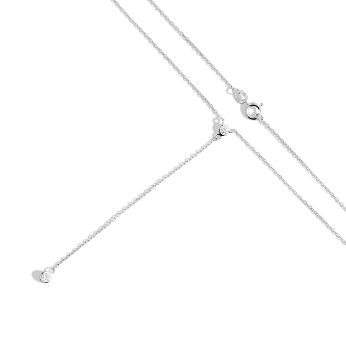 Diamond Bezel Lariat Necklace 14k 18k White Gold