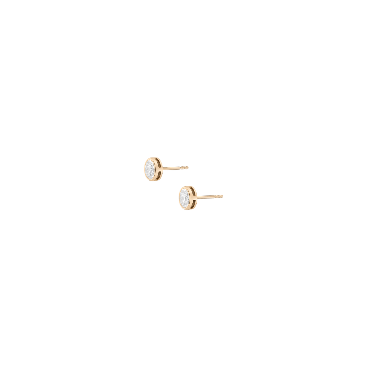 XL Diamond Oval Bezel Stud Earrings 14K 18K Yellow Gold Single Pair Lab-grown Natural