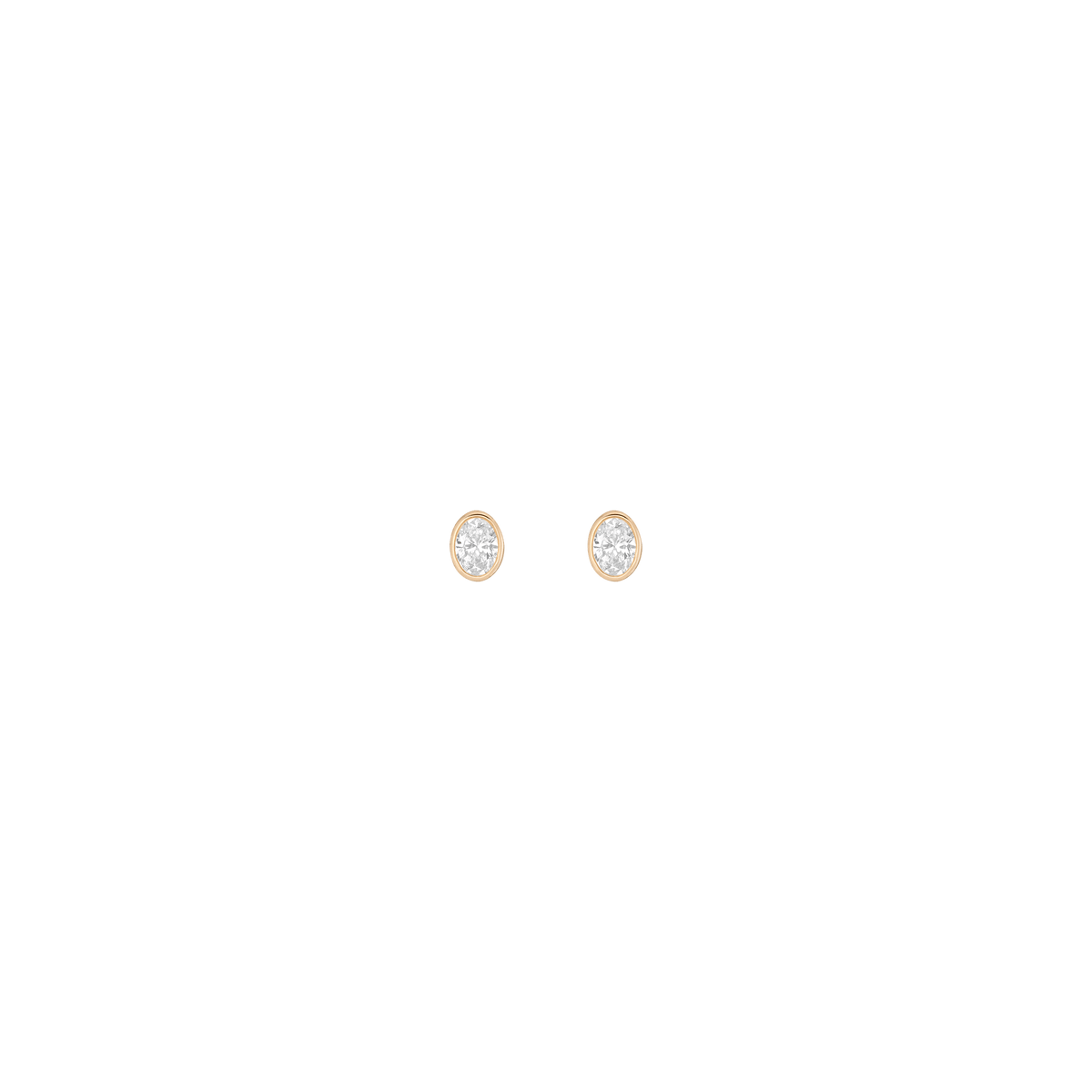 XL Diamond Oval Bezel Stud Earrings 14K 18K Yellow Gold Single Pair Lab-grown Natural First