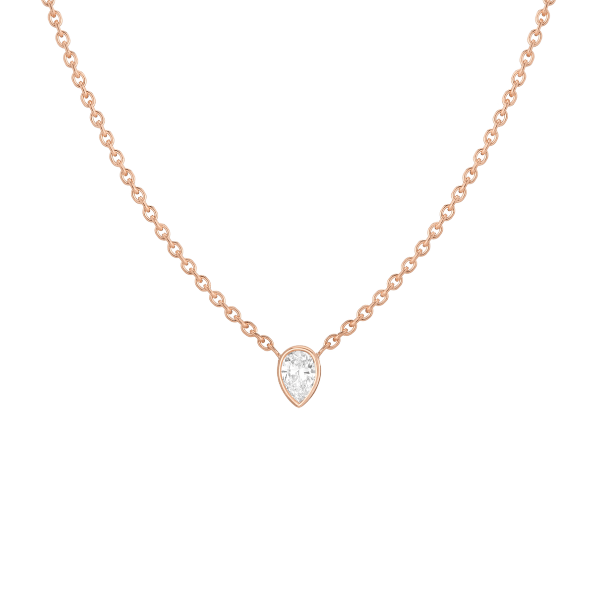 XL Diamond Pear Bezel Necklace 14K 18K Rose Gold Lab-grown Natural First
