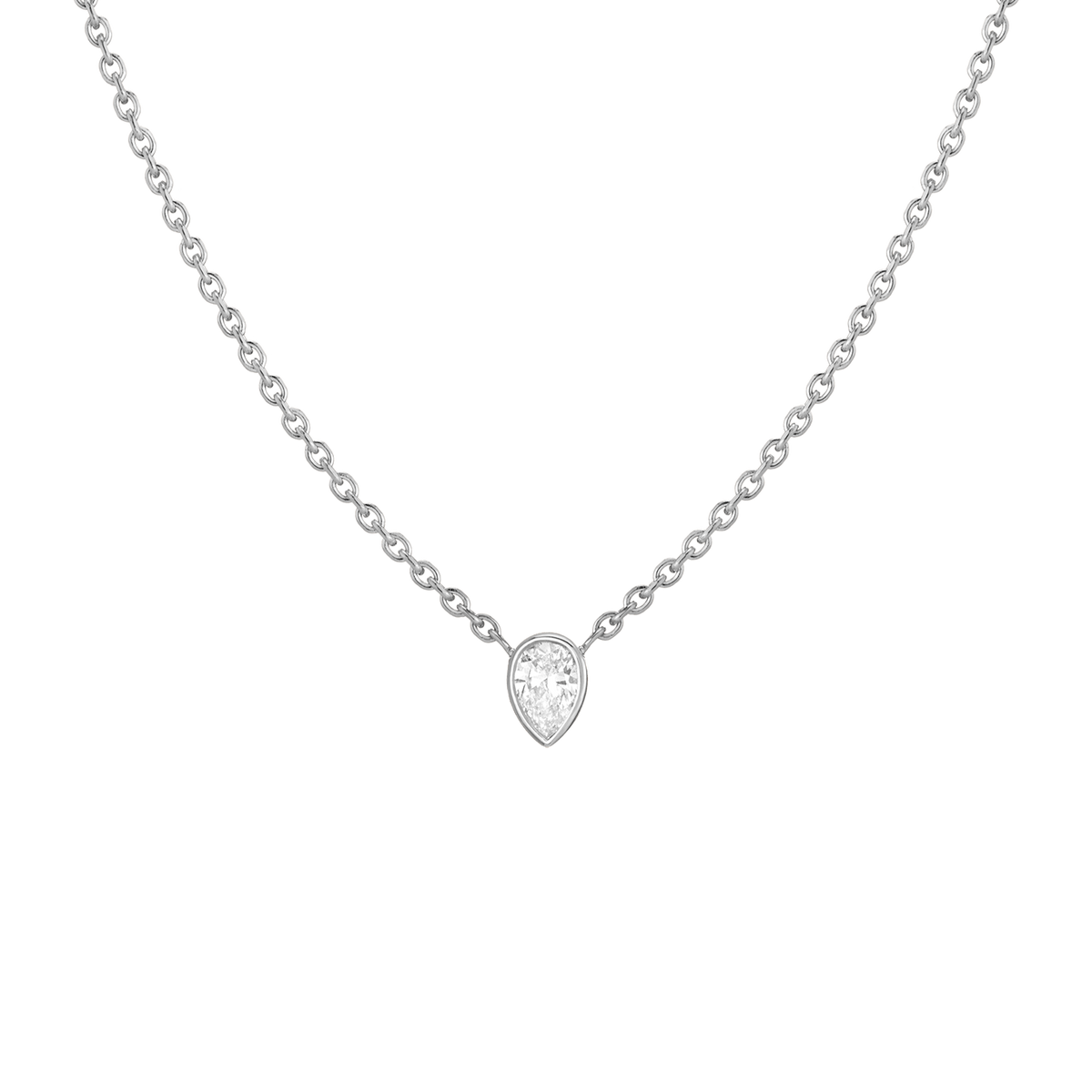 XL Diamond Pear Bezel Necklace 14K 18K White Gold Lab-grown Natural First