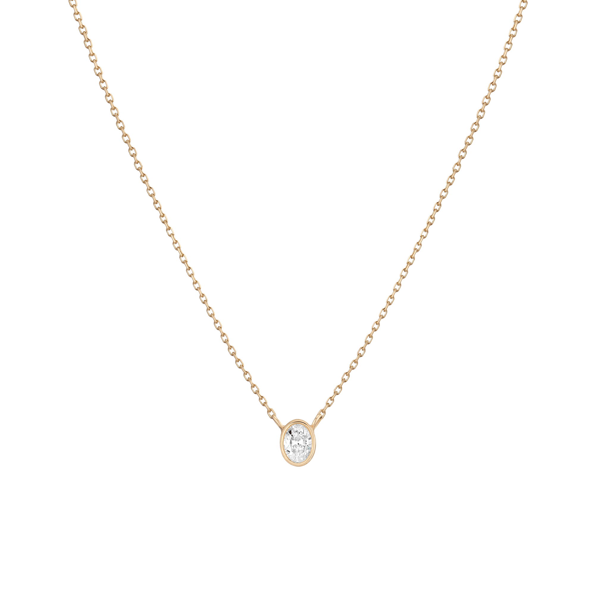 Diamond Oval Bezel Necklace in Yellow, Rose or White Gold
