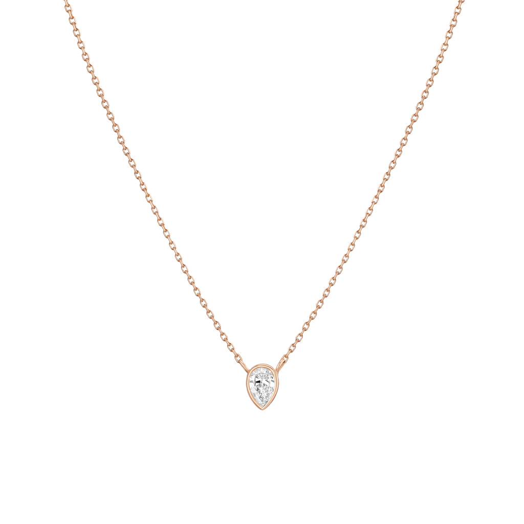 Diamond Pear Bezel Necklace in Yellow, Rose or White Gold