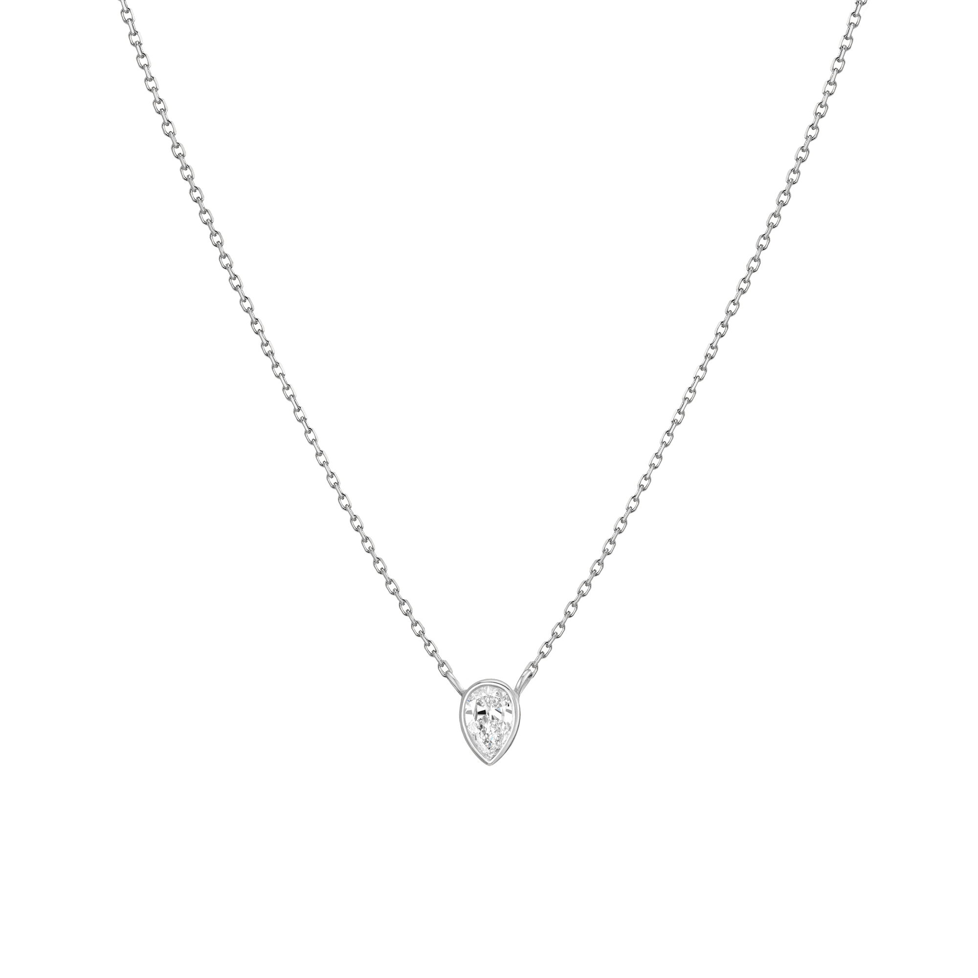 Diamond Pear Bezel Necklace in Yellow, Rose or White Gold
