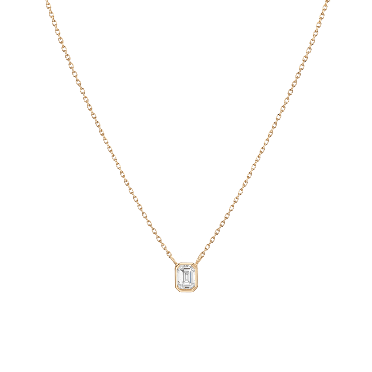 Diamond Emerald Bezel Necklace in Yellow Rose or White Gold