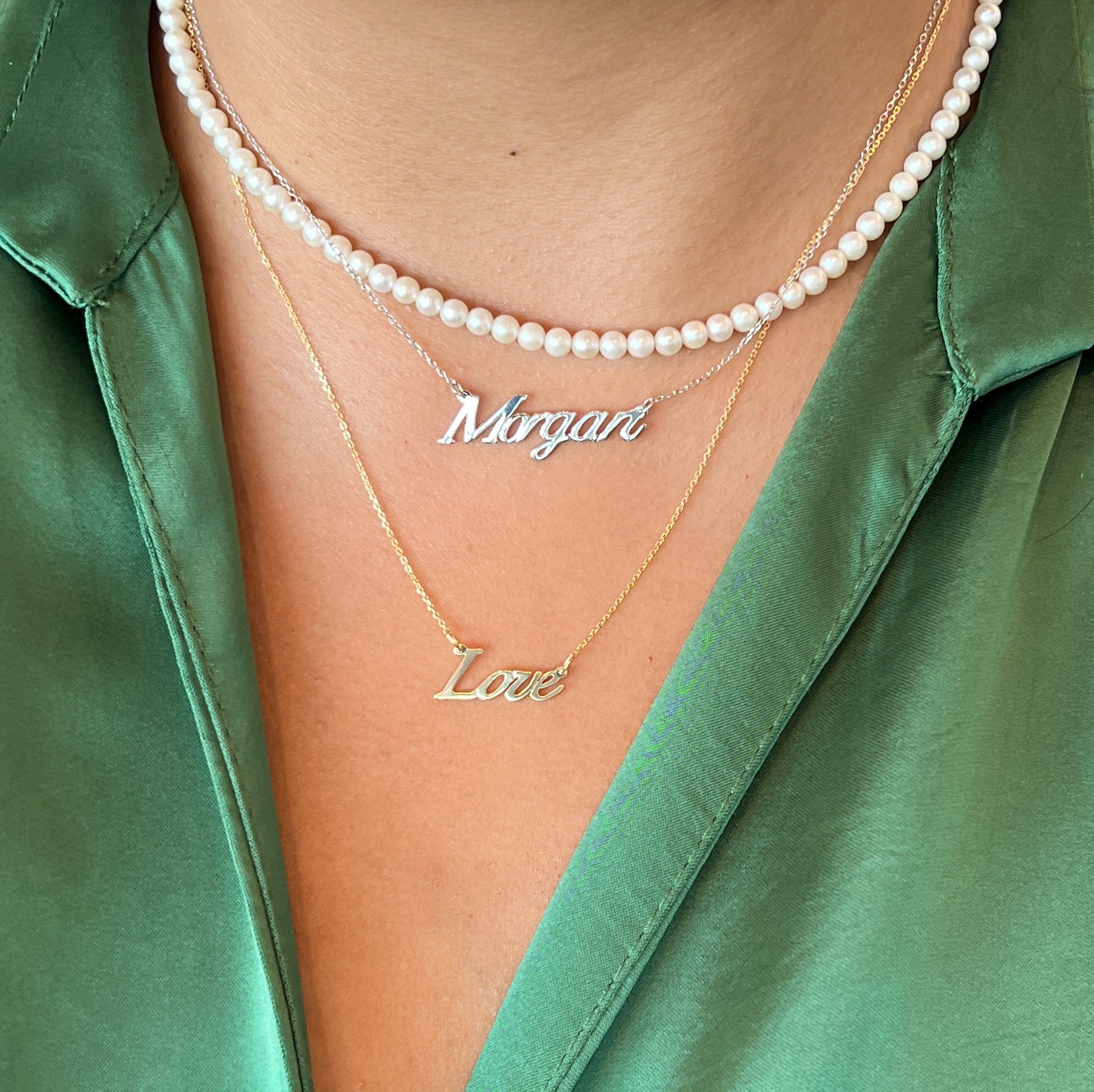 Gold Script Name Necklace in Yellow, Rose or White Gold