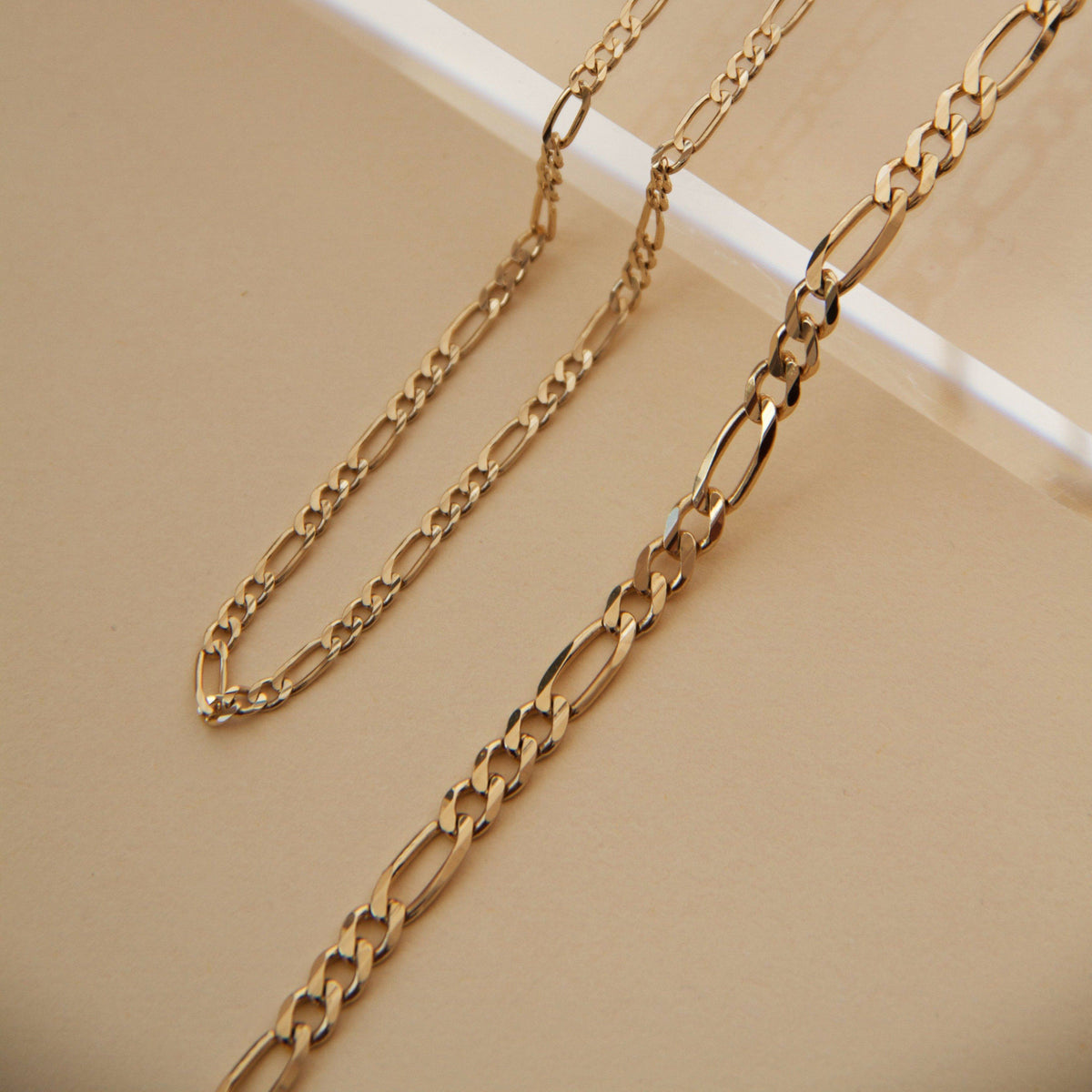 Large Gold Figaro Chain Bracelet in Yellow, Rose, or White Gold