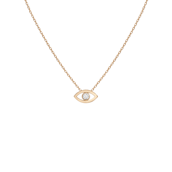 Diamond Bezel Evil Eye Necklace Yellow Gold Vermeil 14K Yellow Gold 18K Yellow Gold White Diamonds First