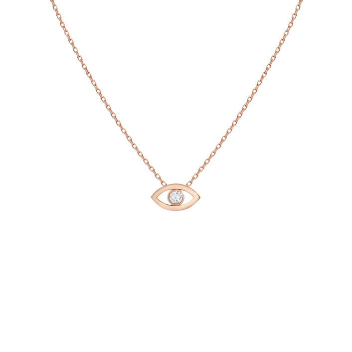 Diamond Bezel Evil Eye Necklace Rose Gold Vermeil 14K Rose Gold 18K Rose Gold White Diamonds First