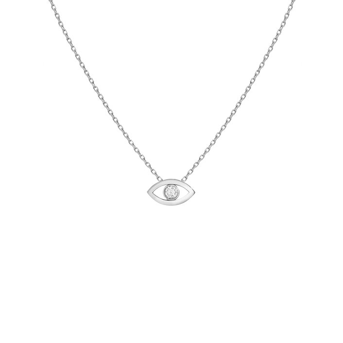 Diamond Bezel Evil Eye Necklace White Gold Vermeil 14K White Gold 18K White Gold White Diamonds First