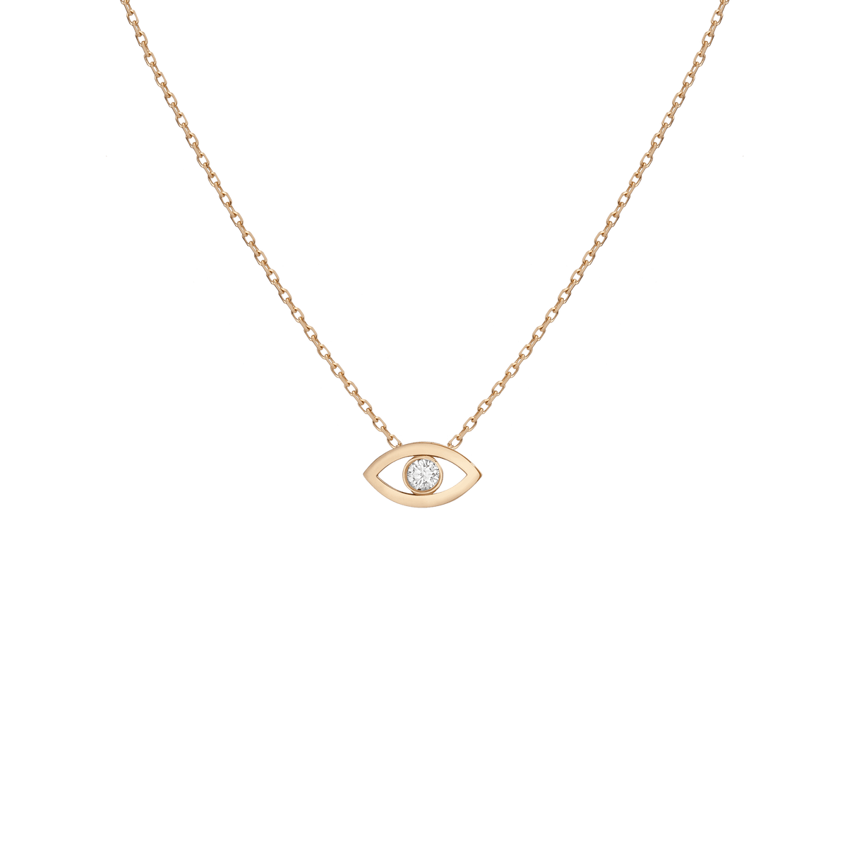 Diamond Bezel Evil Eye Necklace in Yellow Rose or White Gold