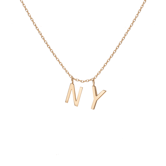 Double Mini Gold Letter Charm Pendant 14K 18K Yellow Gold -A- -B- -C- -D- -E- -F- -G- -H- -I- -J- -K- -L- -M- -N- -O- -P- -Q- -R- -S- -T- -U- -V- -W- -X- -Y- -Z- First