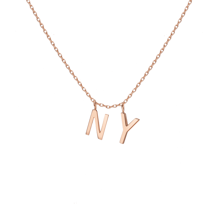 Double Mini Gold Letter Charm Pendant 14K 18K Rose Gold -A- -B- -C- -D- -E- -F- -G- -H- -I- -J- -K- -L- -M- -N- -O- -P- -Q- -R- -S- -T- -U- -V- -W- -X- -Y- -Z- First