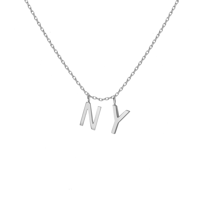 Double Mini Gold Letter Charm Pendant 14K 18K White Gold -A- -B- -C- -D- -E- -F- -G- -H- -I- -J- -K- -L- -M- -N- -O- -P- -Q- -R- -S- -T- -U- -V- -W- -X- -Y- -Z- First