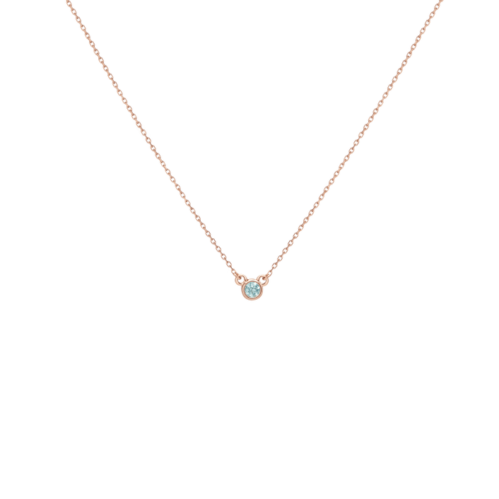 Birthstone Necklace Aquamarine - Mar 14K 18K Rose Gold