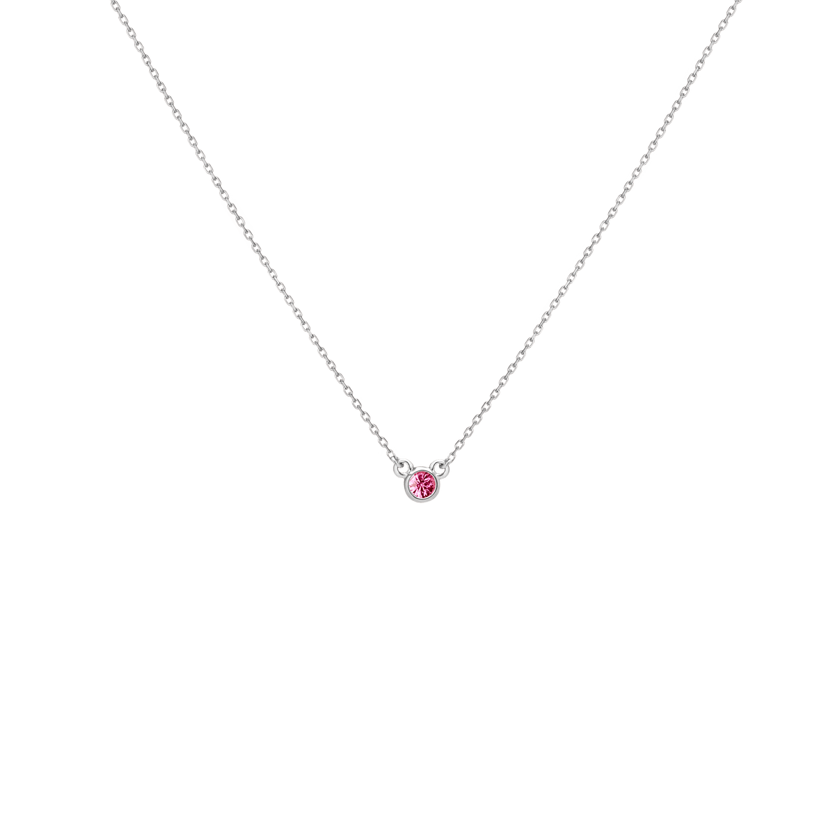 Birthstone Necklace Dark Pink Sapphire - Oct 14K 18K White Gold
