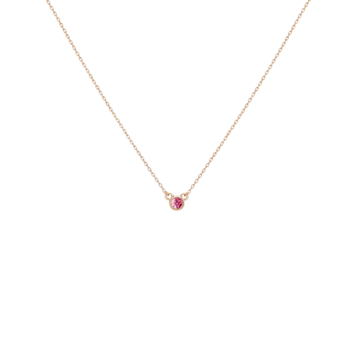 Birthstone Necklace Dark Pink Sapphire - Oct 14K 18K Yellow Gold