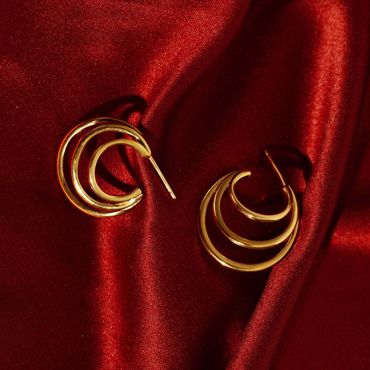 Gold Plated Tri-Color Hoop Earrings Arracadas Aretes Tres Colores