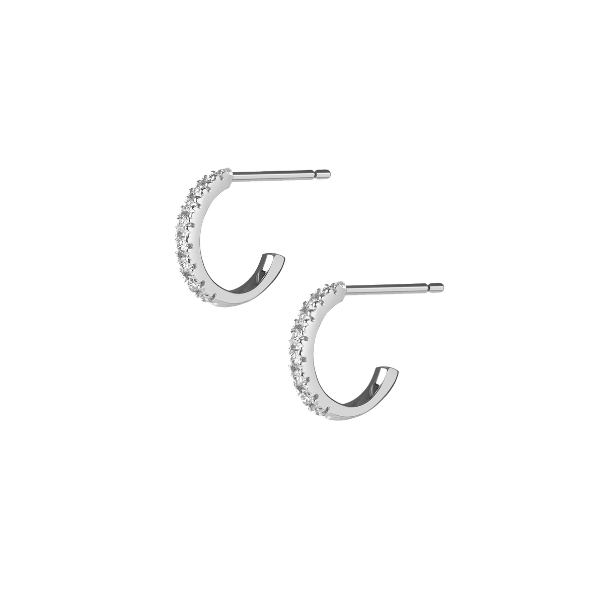 Huggie Earrings with White Diamonds White Gold Vermeil 14k 18k Pair | Single | First